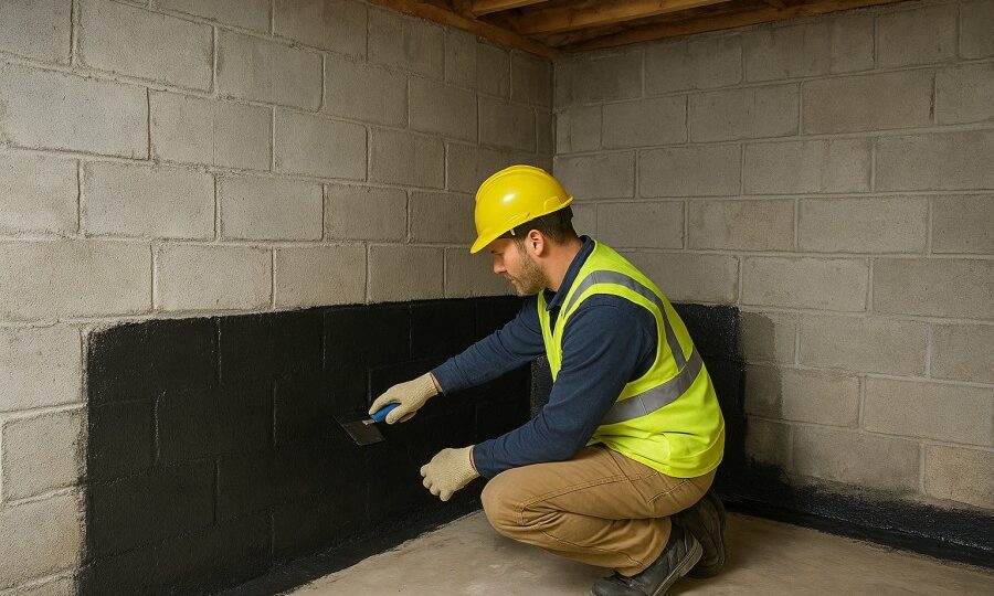Worker-Waterproofing-Basement-Foundation